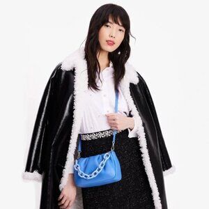 NEW Kate Spade Souffle Smooth Leather Crossbody Bag Chain Link Strap Blue NWT